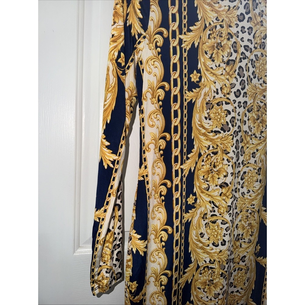 Timing Los Angeles Women's Large Baroque Leopard Print Shirt Dress Gold Black - Picture 11 of 13
